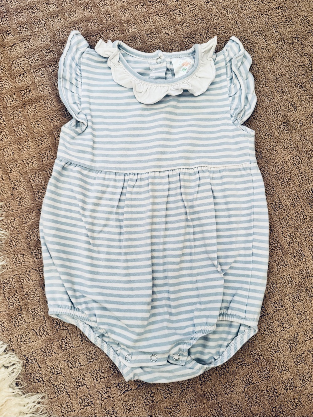 Stitchy Fish Baby Girls Light Blue & White Stripe One-Piece Bubble